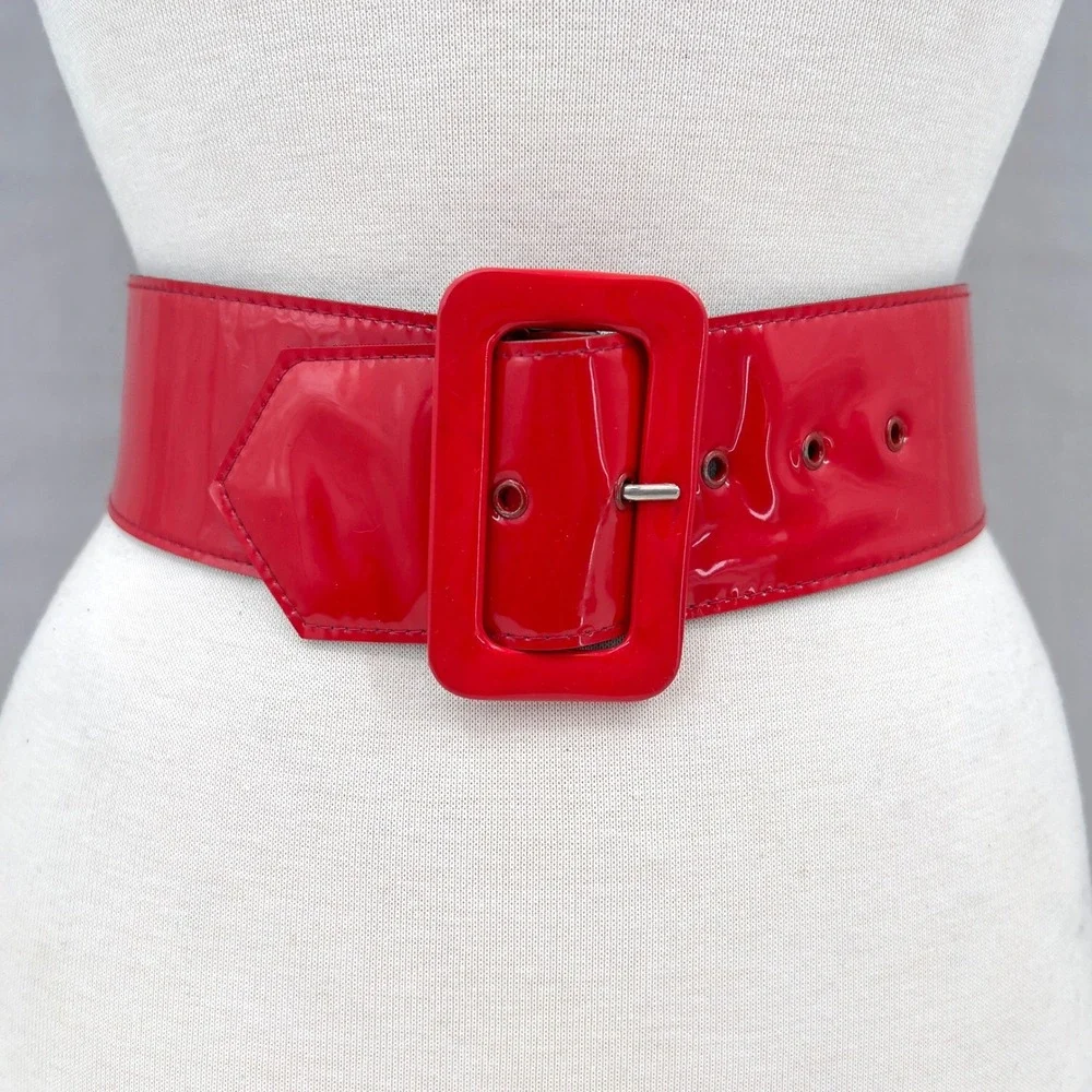 Womens Wide Belt XS S Red Patent Wide Cinch Statement Mod Retro Pinup Glossy 80s